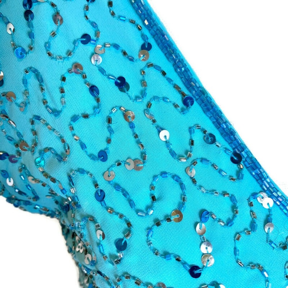 NWT VINTAGE Aqua Sleeveless Sequin & Beaded Top - Picture 3 of 7